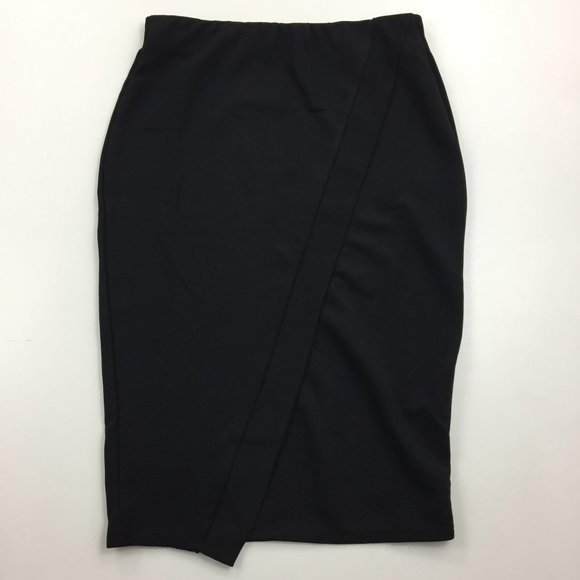NWT ZARA Trafaluc Black Stretchy Ribbed Asymmetric Hem Pull On Pencil Skirt - Picture 1 of 9